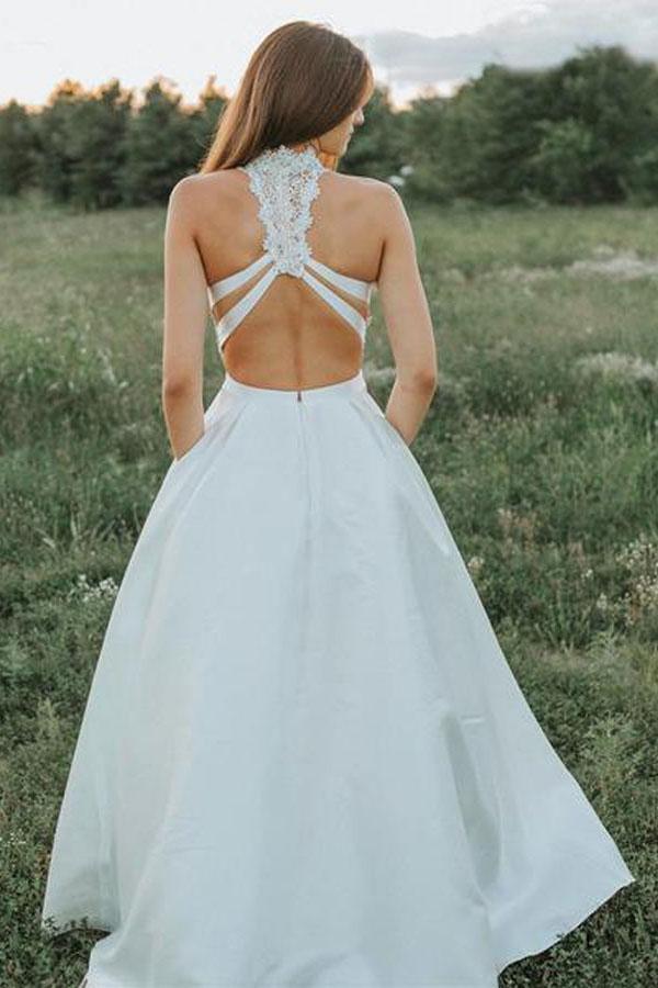 A Line Two Pieces Lace White Wedding Dresses With Pockets US16 / Custom Color A Line Two Pieces Lace White Wedding Dresses With Pockets US16 / Custom Color