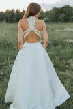 A Line Two Pieces Lace White Wedding Dresses With Pockets TN178 - Tirdress