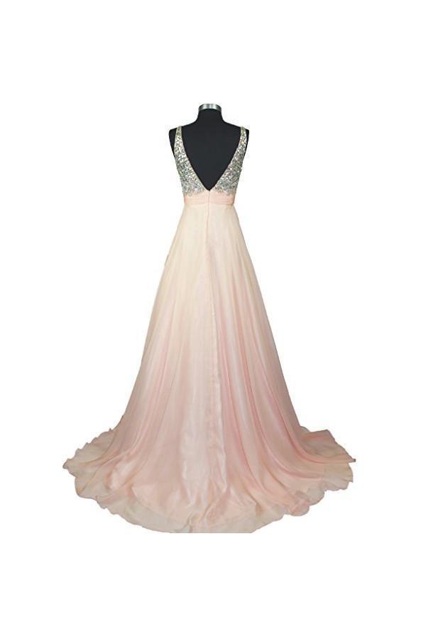 A Line V-neck Formal Chiffon Prom Dress With Beading PG257 - Tirdress