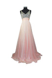 A Line V-neck  Formal Chiffon Prom Dress With Beading  PG257