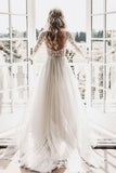 Long Sleeves Cheap Wedding Dresses, Sexy Backless A-line Bridal Dresses TN238