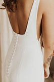 Long Square Neck Mermaid White Satin Wedding Bridal Dress TN331 - Tirdress