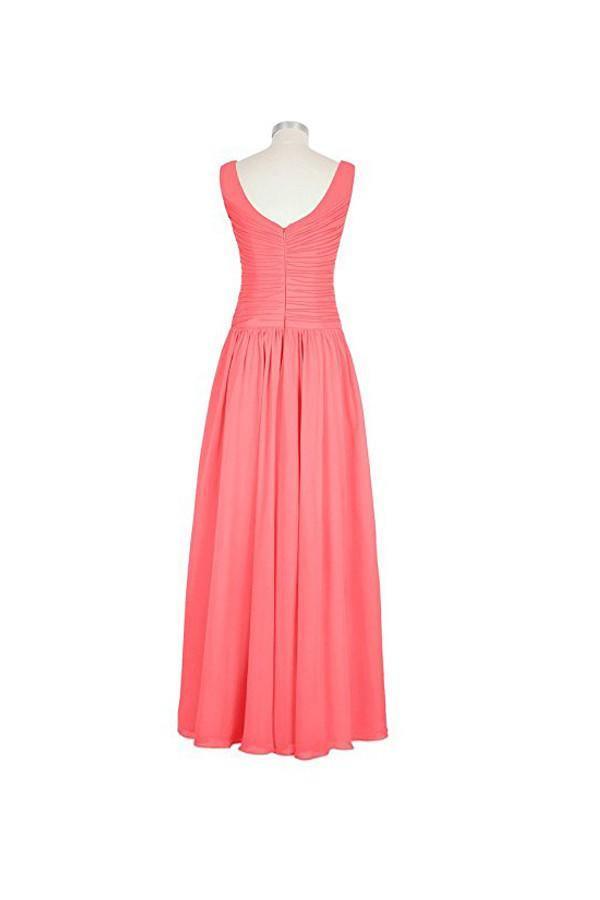 Long Chiffon Straps V-neck Bridesmaid Dresses BD013 - Tirdress