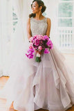 Lange maßgeschneiderte Brautkleider, A-Linie, U-Ausschnitt, Organza-Hochzeitskleid TN0079