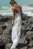 Long Sheath Spaghetti Straps Lace Beach Wedding Dresses WD133 - Tirdress
