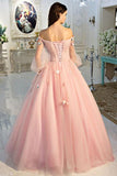 Long Sleeve Prom Dresses Pearl Pink Off The Shoulder Ball Gown Dress TP1059 - Tirdress