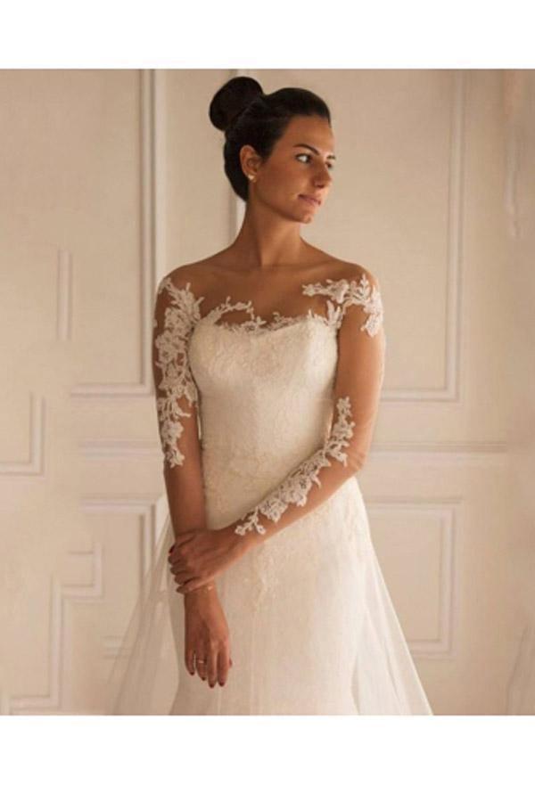 Long Sleeves Appliques Button Floor-Length Mermaid Wedding Dress WD151 - Tirdress