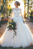 Langärmliges Ballkleid-Hochzeitskleid aus Organza mit perlenbesetztem Spitzenoberteil WD164
