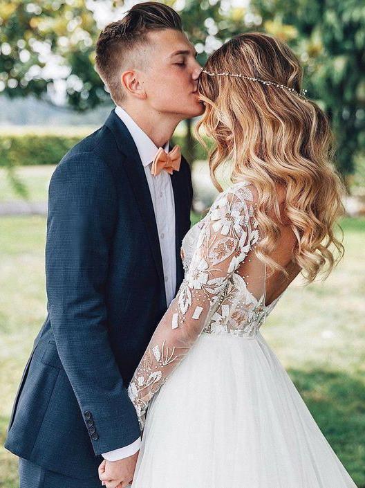 Long Sleeves Cheap Wedding Dresses Sexy Backless A line Bridal