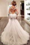 Long Sleeves Court Train  Ivory Wedding Dress With Lace Appliques WD037