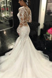 Long Sleeves Court Train Ivory Wedding Dress With Lace Appliques WD037 - Tirdress