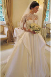 Long Sleeves High Neck Lace Court Train Satin Wedding Dress WD159