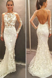 Long Sleeves Lace Appliques Open Back Court Train Wedding Dress WD038