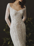 Long Sleeves Sheath Wedding Dresses Lace Appliqued Gowns TN236 - Tirdress