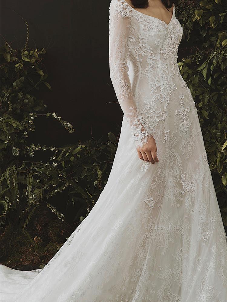 Long Sleeves Sheath Wedding Dresses Lace Appliqued Gowns TN236 – Tirdress