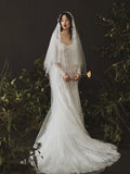 Long Sleeves Sheath Wedding Dresses Lace Appliqued Gowns TN236 - Tirdress