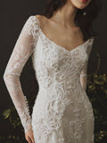 Long Sleeves Sheath Wedding Dresses Lace Appliqued Gowns TN236 - Tirdress
