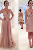 Long Sleeves V-neck Tulle Prom Dress with Detachable Train PG 237 - Tirdress