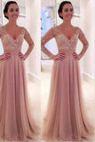 Long Sleeves V-neck Tulle Prom Dress with Detachable Train PG 237 - Tirdress