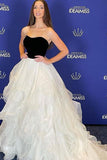 Long Tiered Tulle Strapless Neckline A-line Prom Dresses Formal Gowns TP1004