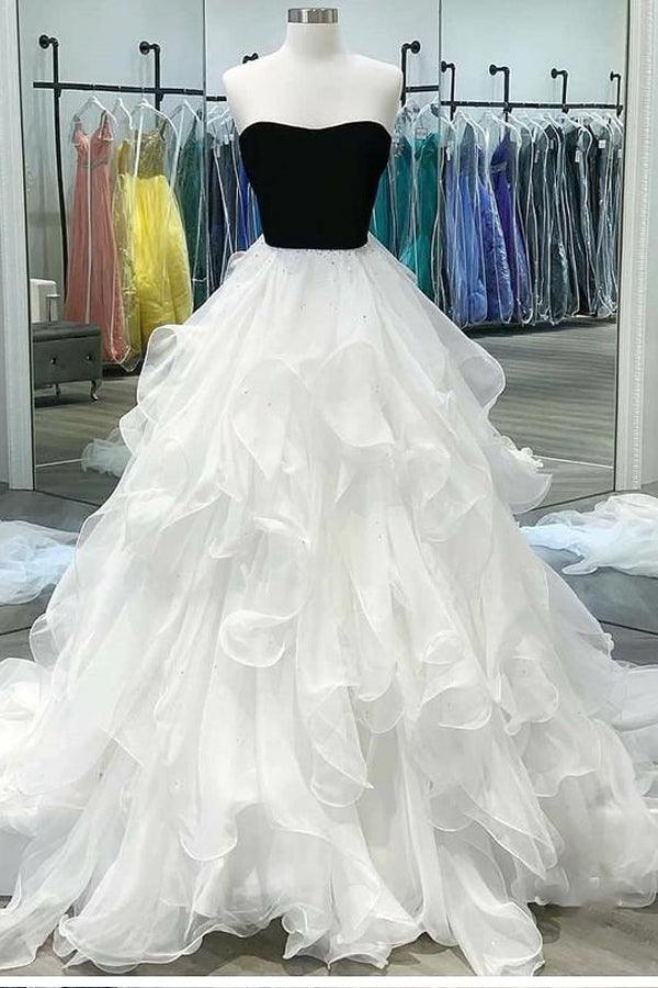 Long Tiered Tulle Strapless Neckline A-line Prom Dresses Formal Gowns TP1004 - Tirdress