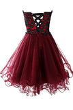 Lovely A-Line Mini Burgundy Organza Homecoming Dress with Appliques TR0066 - Tirdress