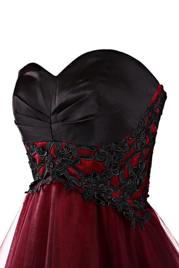 Lovely A-Line Mini Burgundy Organza Homecoming Dress with Appliques TR0066 - Tirdress