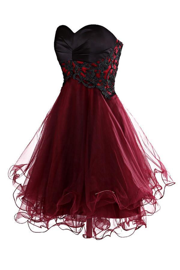 Lovely A-Line Mini Burgundy Organza Homecoming Dress with Appliques TR0066 - Tirdress