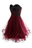 Lovely A-Line Mini Burgundy Organza Homecoming Dress with Appliques TR0066