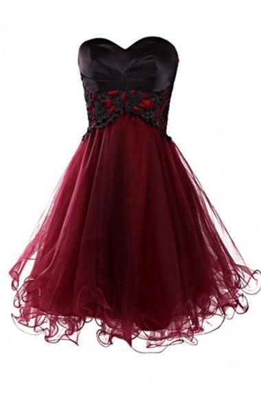 Lovely A-Line Mini Burgundy Organza Homecoming Dress with Appliques TR0066 - Tirdress