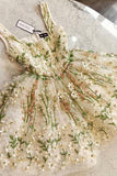 Belles fleurs bretelles robes de bal courtes robes de soirée en dentelle HD0122 