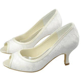 Low Heel Lace Peep Toe Handmade Ivory Nice Wedding Party Shoes WS04
