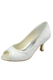 Low Heel Lace Peep Toe Handmade Ivory Nice Wedding Party Shoes WS04 - Tirdress