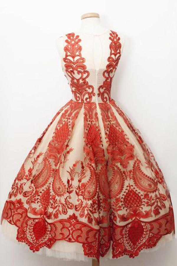 Luxious Square Knee-Length A-line Homecoming Dress With Red Lace TR0114 - Tirdress