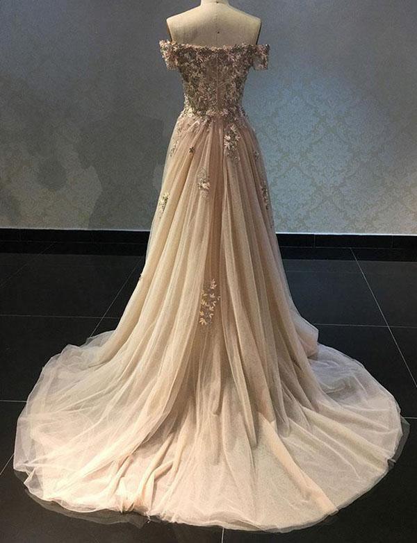 Luxurious A Line Off The Shoulder Evening Dress Prom Dress with Appliques TP0842 - Tirdress