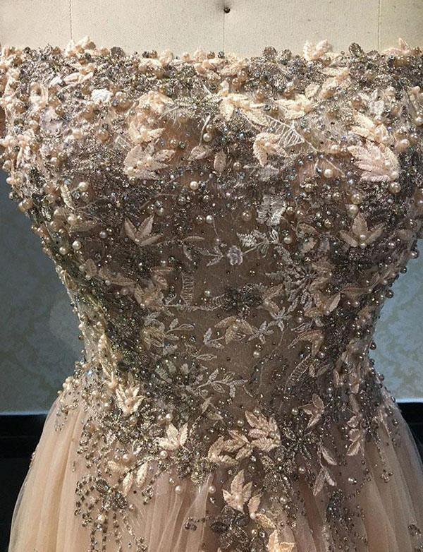 Luxurious A Line Off The Shoulder Evening Dress Prom Dress with Appliques TP0842 - Tirdress