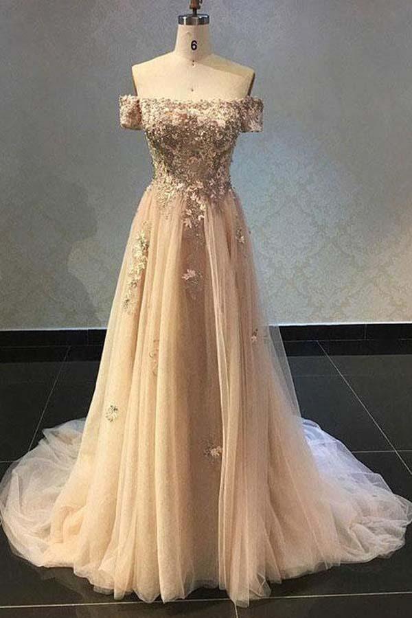 A Line Off The Shoulder Prom Dress with Appliques TP0842 US16 / Custom Color