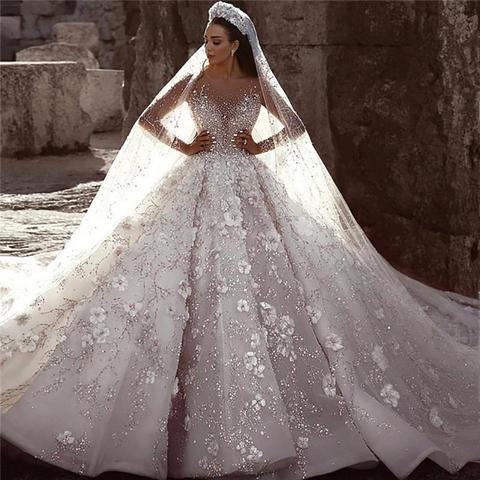 Ballkleid Hochzeitskleid mit langen Armeln und Blumen Brautkleider TN213 Tirdress