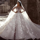 Luxurious Long Sleeves Flowers Ball Gown Wedding Dress, Bridal Dresses TN213 - Tirdress