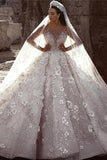 Luxuriöses Ballkleid-Hochzeitskleid mit langen Ärmeln und Blumen, Brautkleider TN213