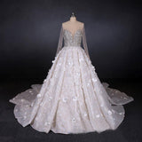 Luxurious Long Sleeves Flowers Ball Gown Wedding Dress, Bridal Dresses TN213 - Tirdress