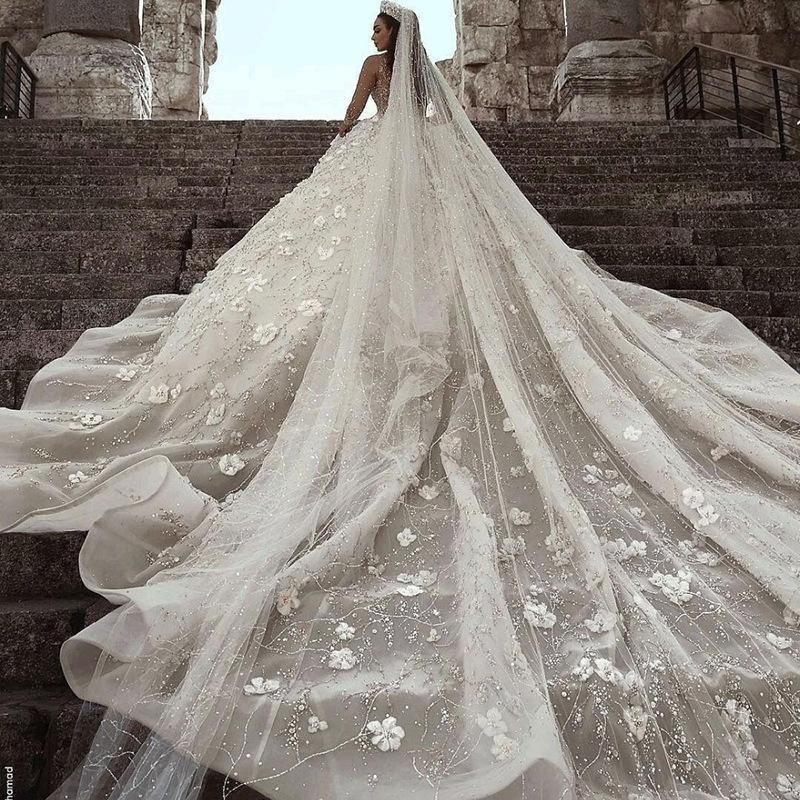 Wedding dress with long tail cheap