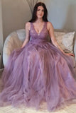 Mauve Tulle Dentelle Dos Ouvert A-ligne Robe de Bal Robe Formelle TP1178