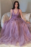 Mauve Tulle Lace Open Back A-Line Prom Gown Formal Dress TP1178 - Tirdress