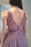 Mauve Tulle Lace Open Back A-Line Prom Gown Formal Dress TP1178 - Tirdress