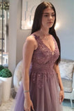 Mauve Tulle Lace Open Back A-Line Prom Gown Formal Dress TP1178 - Tirdress