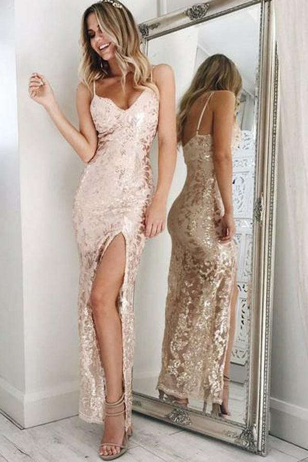 Mermaid Straps Ankle-Length Pearl Pink Sequined Split Prom Dress US16 / As Picture Mermaid Straps Ankle-Length Pearl Pink Sequined Split Prom Dress US16 / As Picture