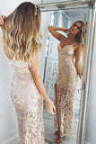 Mermaid Straps Ankle-Length Pearl Pink Sequined Split Prom Dress TP0146 - Tirdress