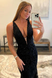 Mermaid Deep V Neck Red Lace Long Prom Dress Formal Dress TP1157 - Tirdress