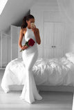 Mermaid Halter White Chiffon Sweep Backless Prom Dress with Pleats TP0086